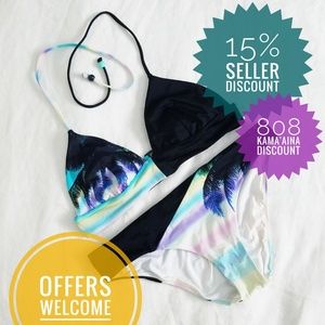 Victoria's Secret Palm Bikini (M) in Pastel/Black